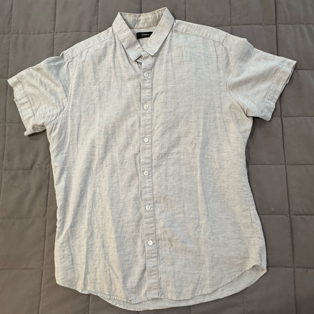 Theory Gray Casual Button Down Shirt Short Sleeve